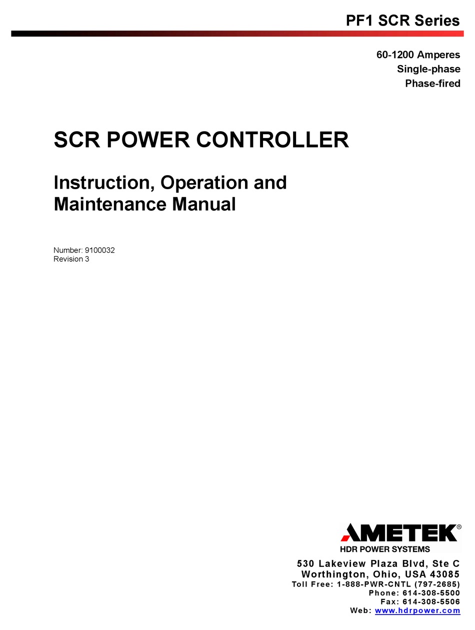 AMETEK PF1 SCR SERIES INSTRUCTION, OPERATION AND MAINTENANCE MANUAL Pdf