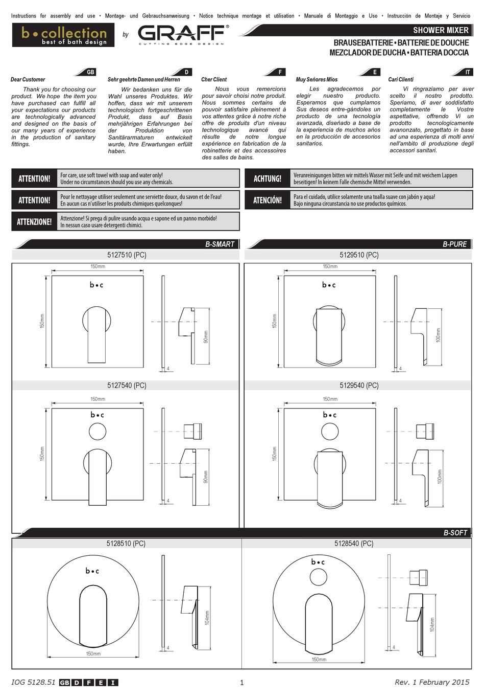 GRAFF B-COLLECTION 5127510 INSTRUCTIONS FOR ASSEMBLY AND USE Pdf ...