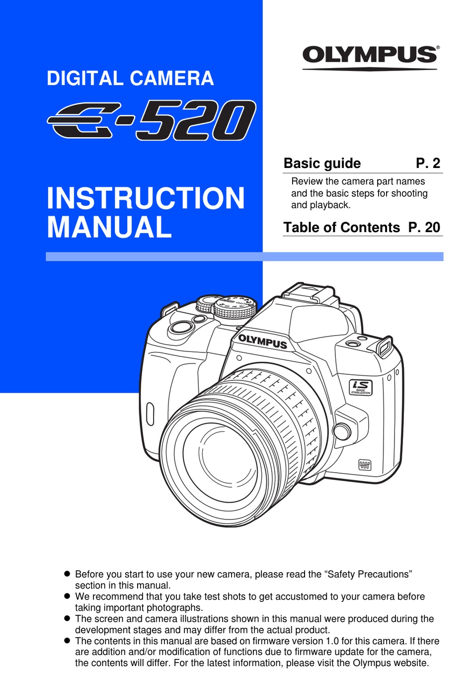 OLYMPUS E-520 INSTRUCTION MANUAL Pdf Download | ManualsLib