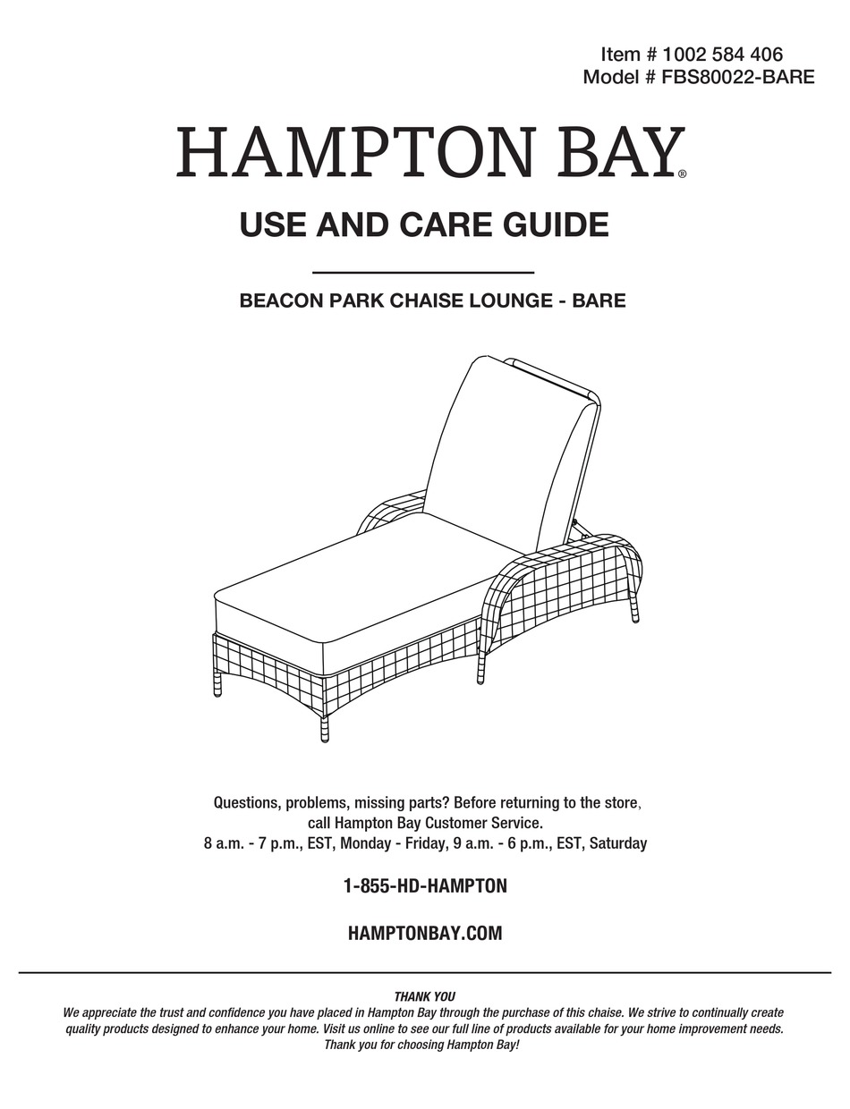HAMPTON BAY FBS80022BARE USE AND CARE MANUAL Pdf Download ManualsLib