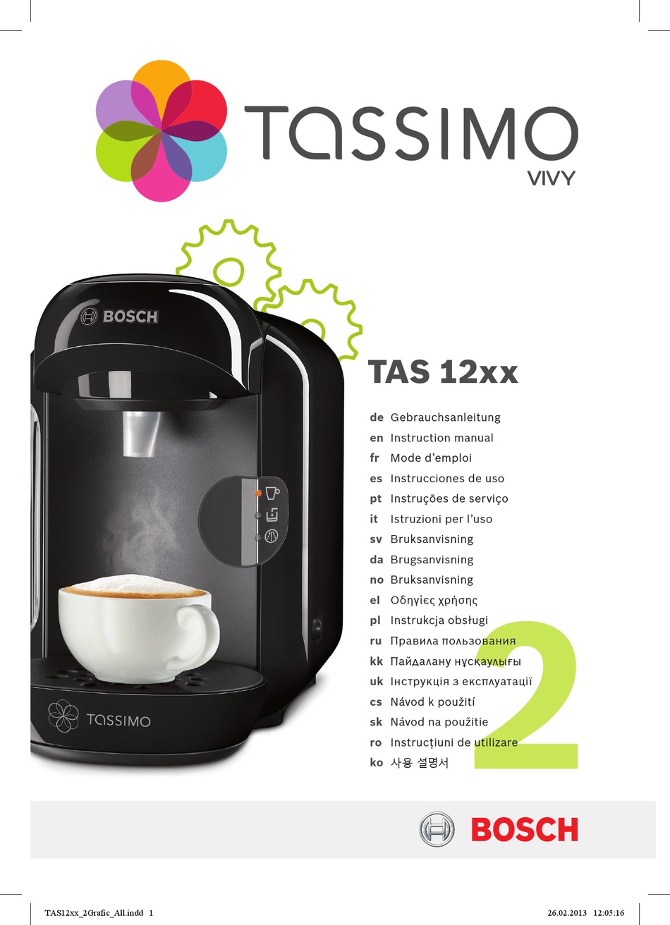 BOSCH TASSIMO VIVY TAS12 SERIES INSTRUCTION MANUAL Pdf Download