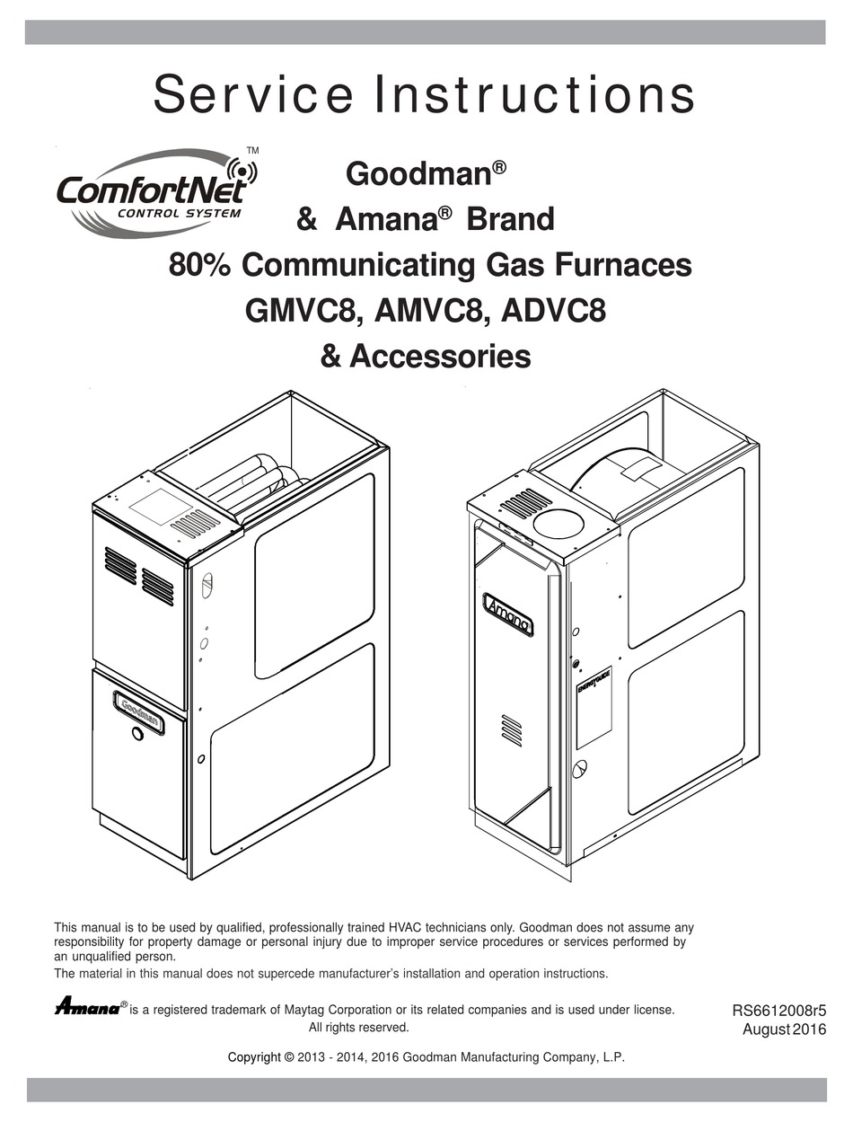 GOODMAN AMANA COMFORTNET GMVC8 SERVICE INSTRUCTIONS MANUAL Pdf Download ...