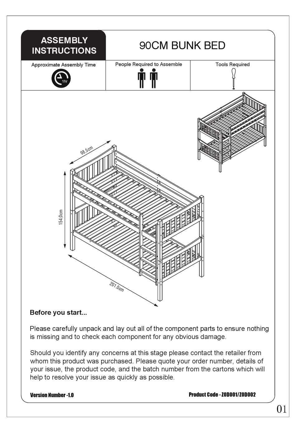 JULIAN BOWEN LIMITED ZOD001 ASSEMBLY INSTRUCTIONS MANUAL Pdf Download