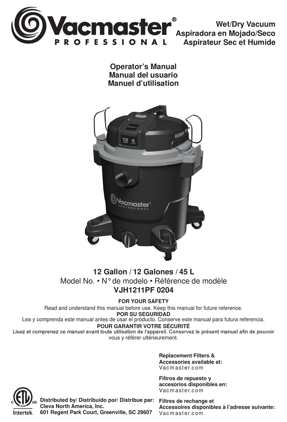 VACMASTER VJH1211PF 0204 OPERATOR