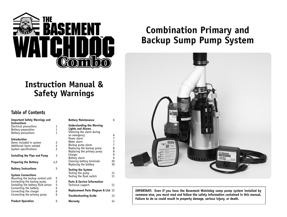 THE BASEMENT WATCHDOG COMBO CITE33 INSTRUCTION MANUAL & SAFETY