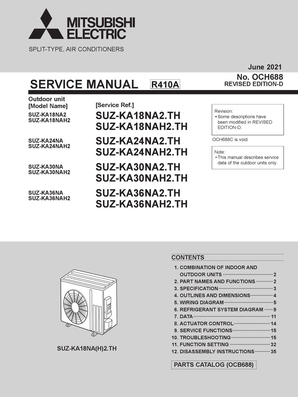 MITSUBISHI ELECTRIC SUZKA18NA2 SERVICE MANUAL Pdf Download ManualsLib