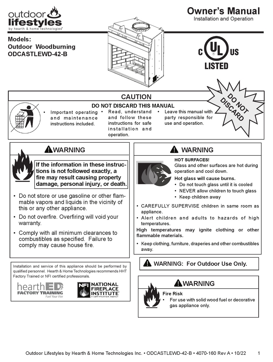 OUTDOOR LIFESTYLES ODCASTLEWD42B OWNER'S MANUAL Pdf Download ManualsLib