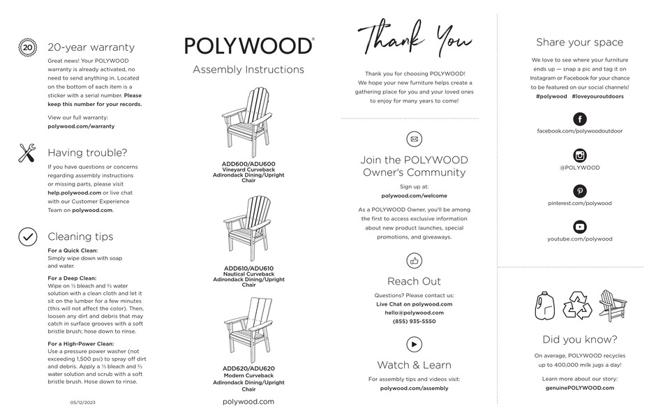 POLYWOOD ADU600 ASSEMBLY INSTRUCTIONS Pdf Download ManualsLib