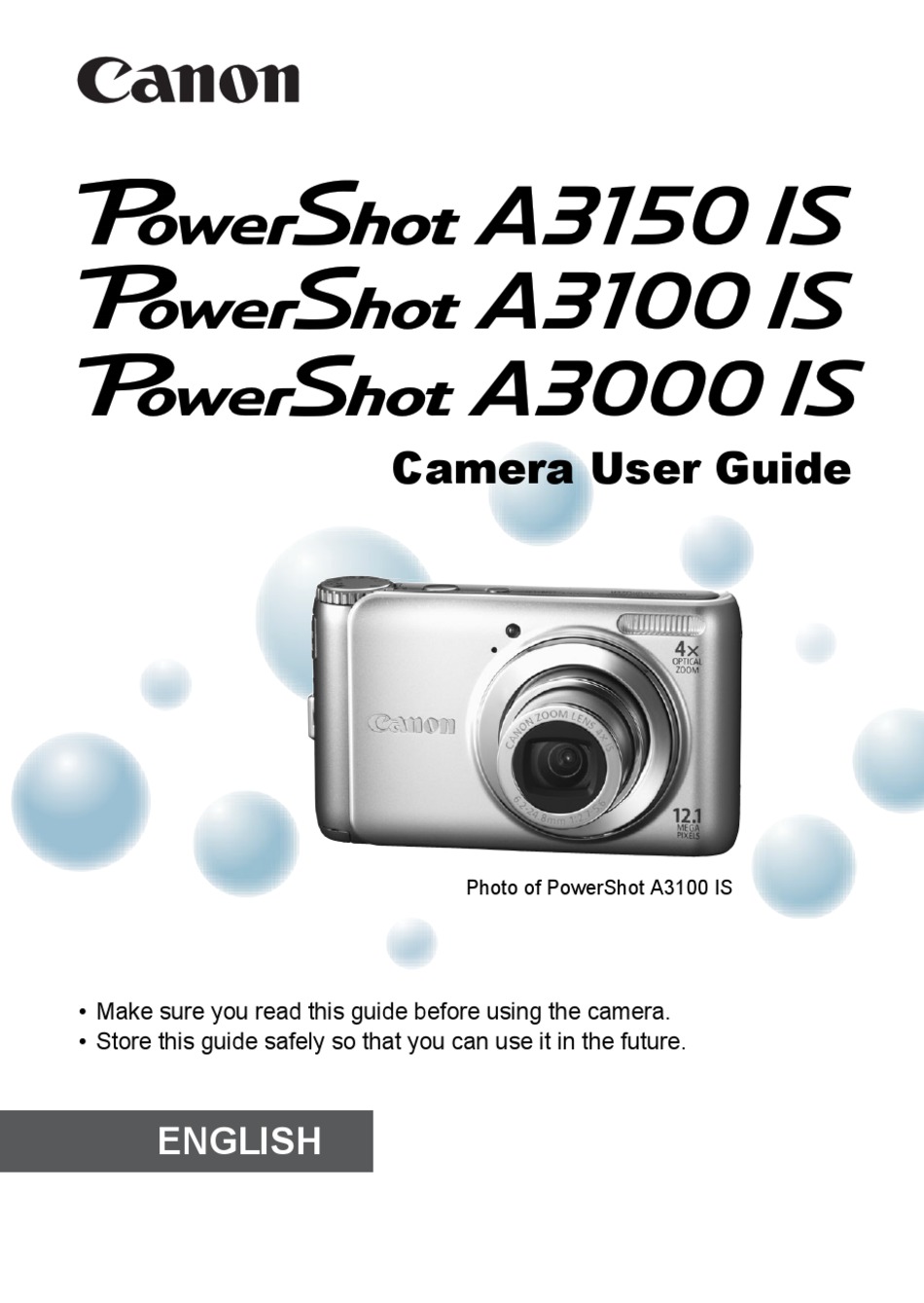 CANON POWERSHOT A3150 IS USER MANUAL Pdf Download ManualsLib