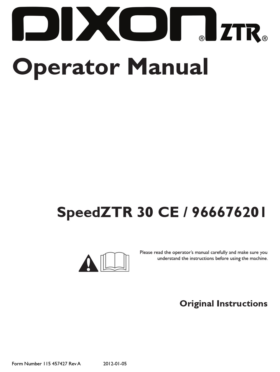 Dixon Speedztr 30 Ce Operators Manual Pdf Download Manualslib