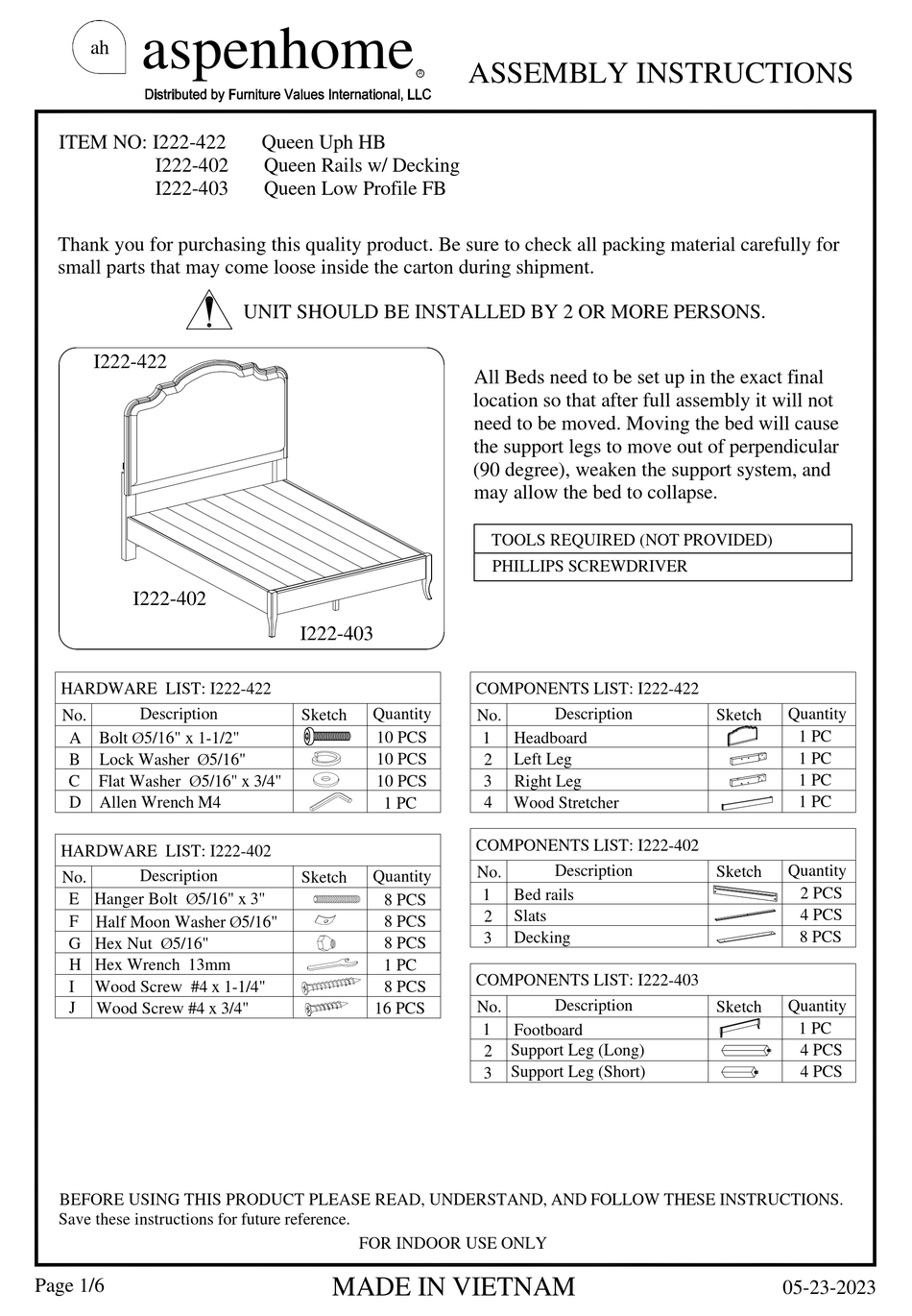 ASPENHOME I222422 ASSEMBLY INSTRUCTIONS MANUAL Pdf Download ManualsLib