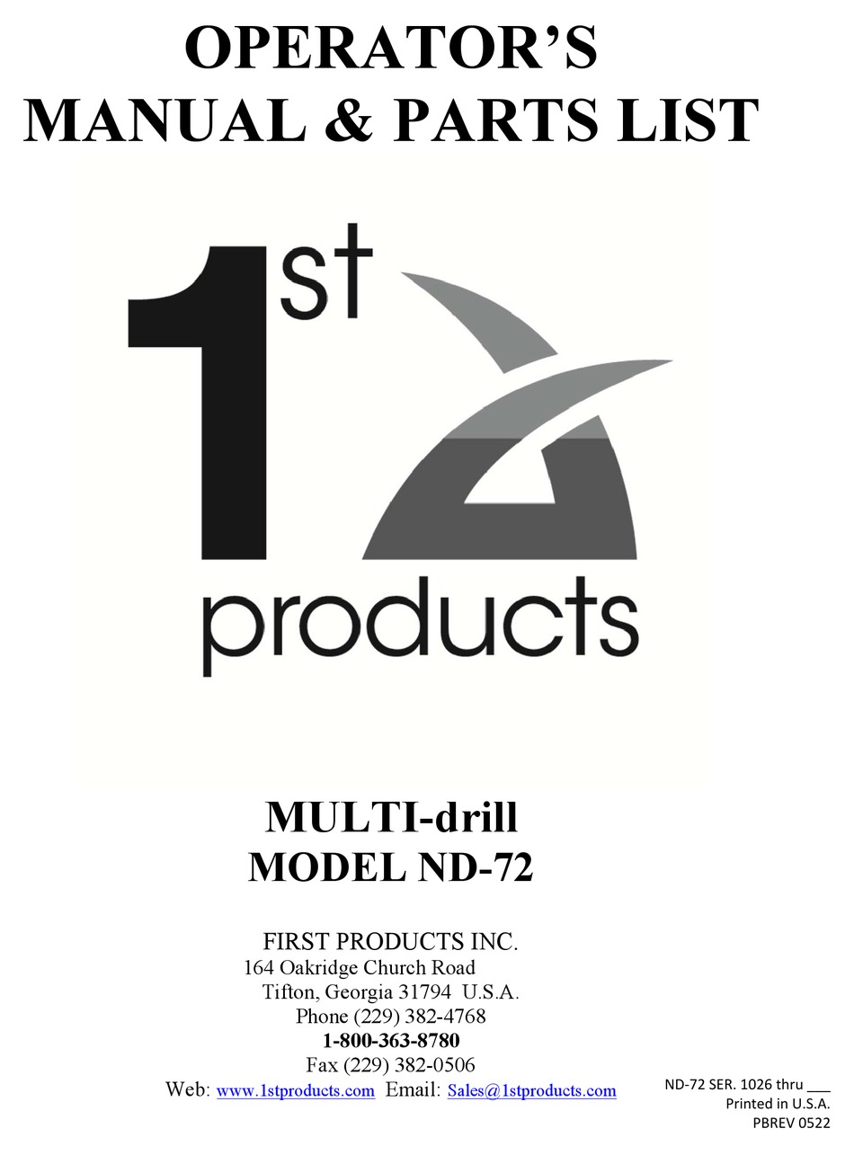 FIRST PRODUCTS ND72 OPERATOR'S MANUAL Pdf Download ManualsLib