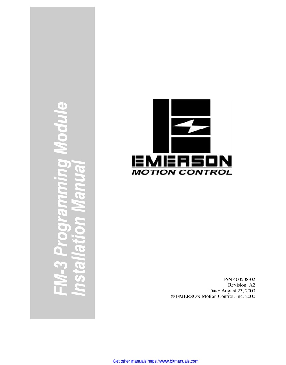 EMERSON FM-3 INSTALLATION MANUAL Pdf Download | ManualsLib