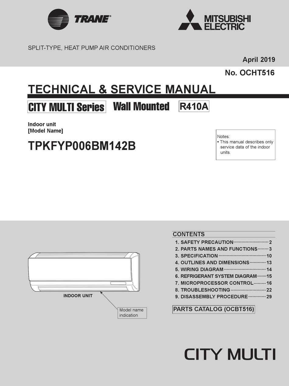 MITSUBISHI ELECTRIC TRANE TPKFYP006BM142B TECHNICAL & SERVICE MANUAL