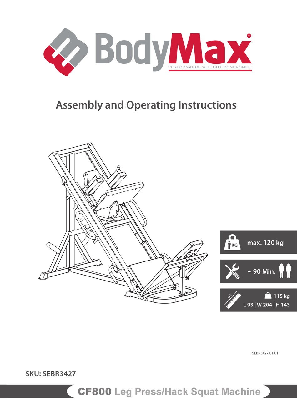 BODYMAX CF800 ASSEMBLY AND OPERATING INSTRUCTIONS MANUAL Pdf