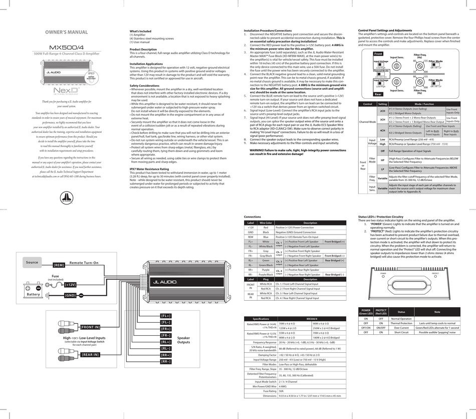 JL AUDIO MX500/4 OWNER'S MANUAL Pdf Download | ManualsLib