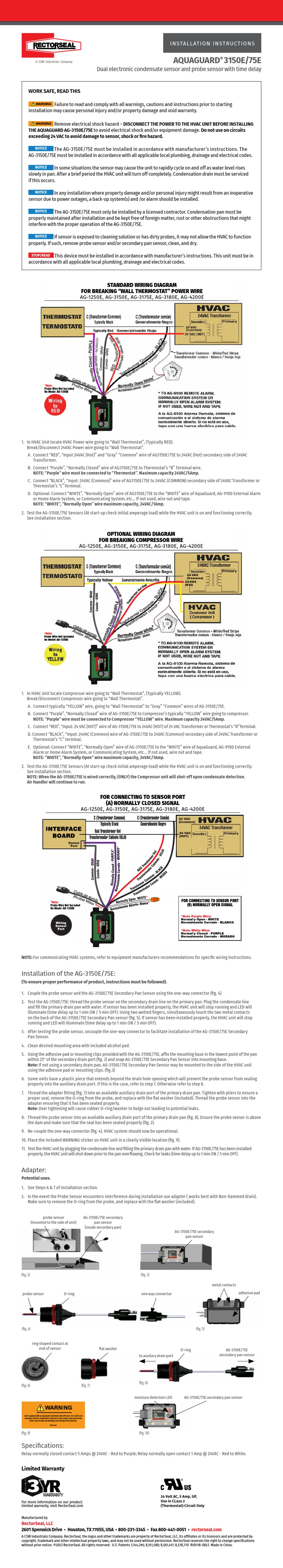 RECTORSEAL AQUAGUARD AG1250E INSTALLATION INSTRUCTIONS Pdf Download