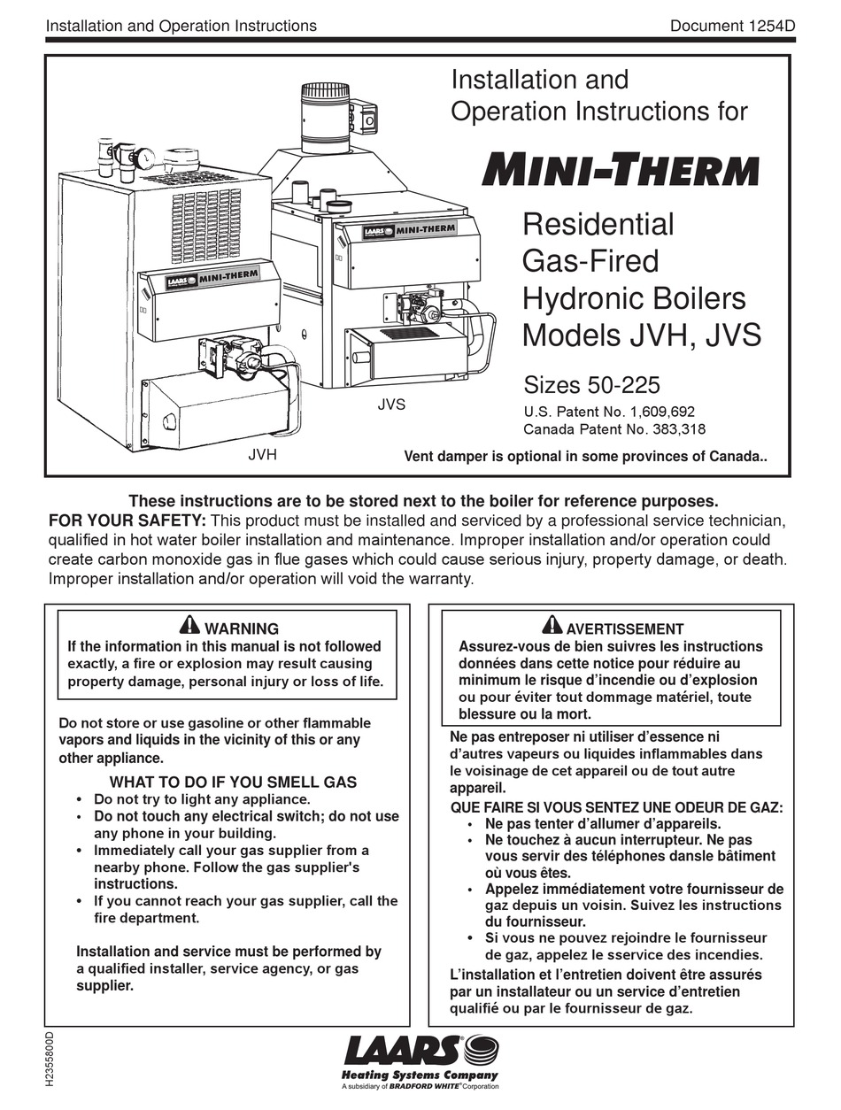 LAARS MINITHERM JVH INSTALLATION AND OPERATION INSTRUCTION Pdf