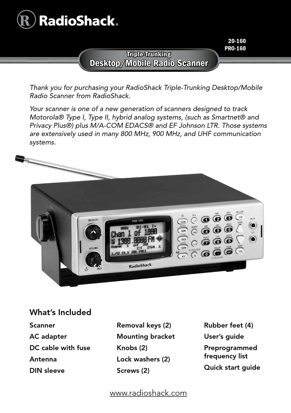 RADIO SHACK PRO160 MANUAL Pdf Download ManualsLib
