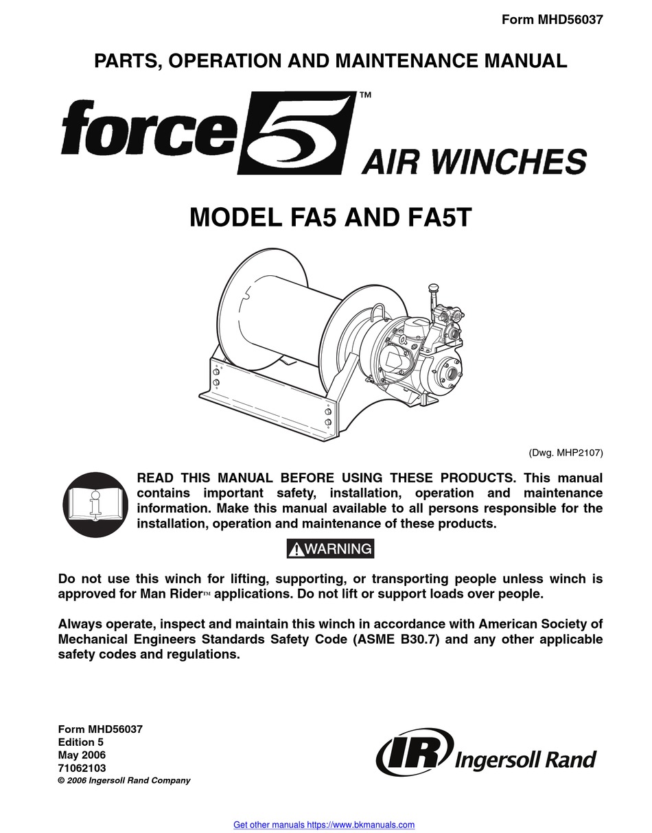 INGERSOLLRAND FORCE 5 FA5 PARTS, OPERATION AND MAINTENANCE MANUAL Pdf