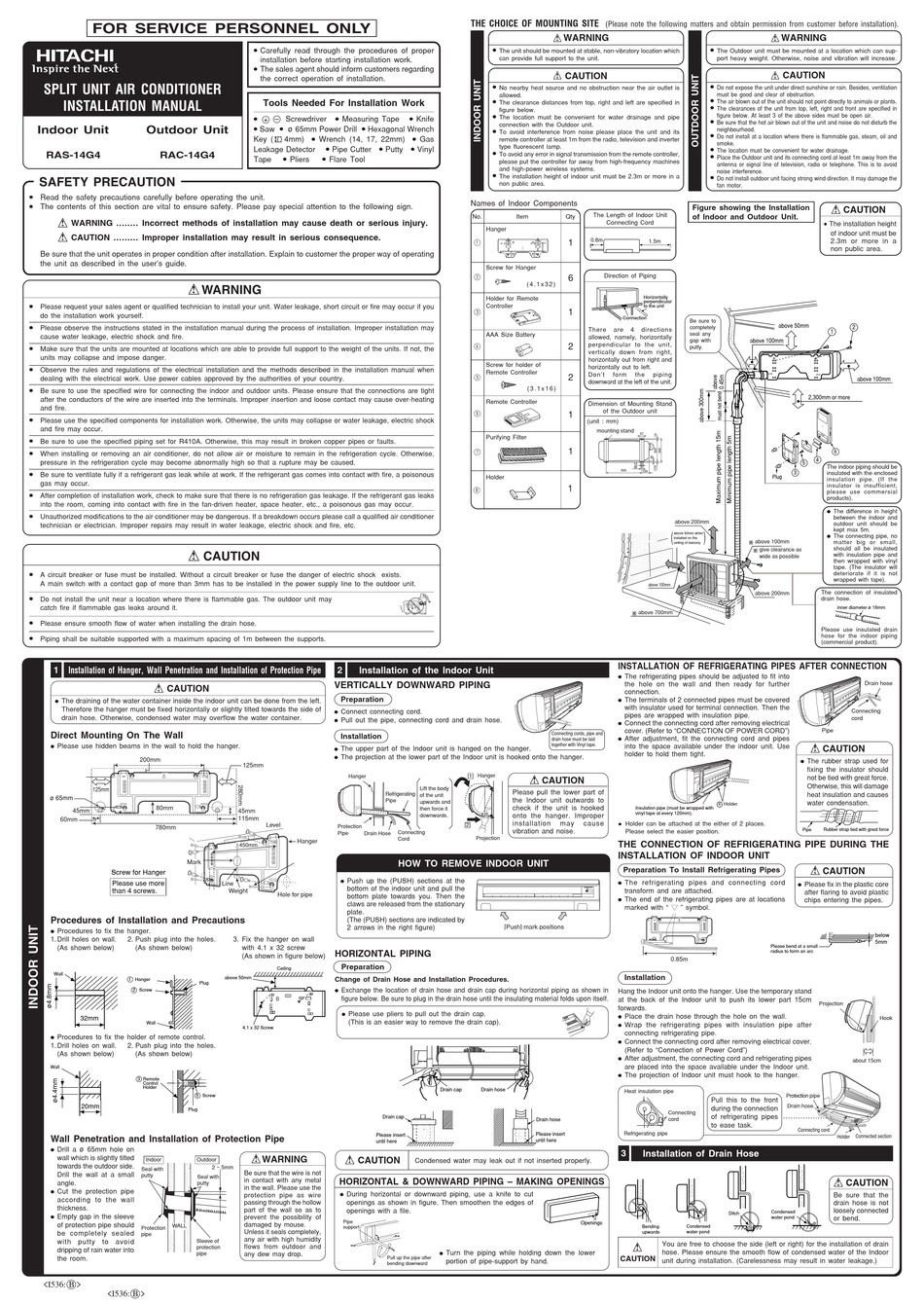 HITACHI RAS-14G4 INSTALLATION MANUAL Pdf Download | ManualsLib