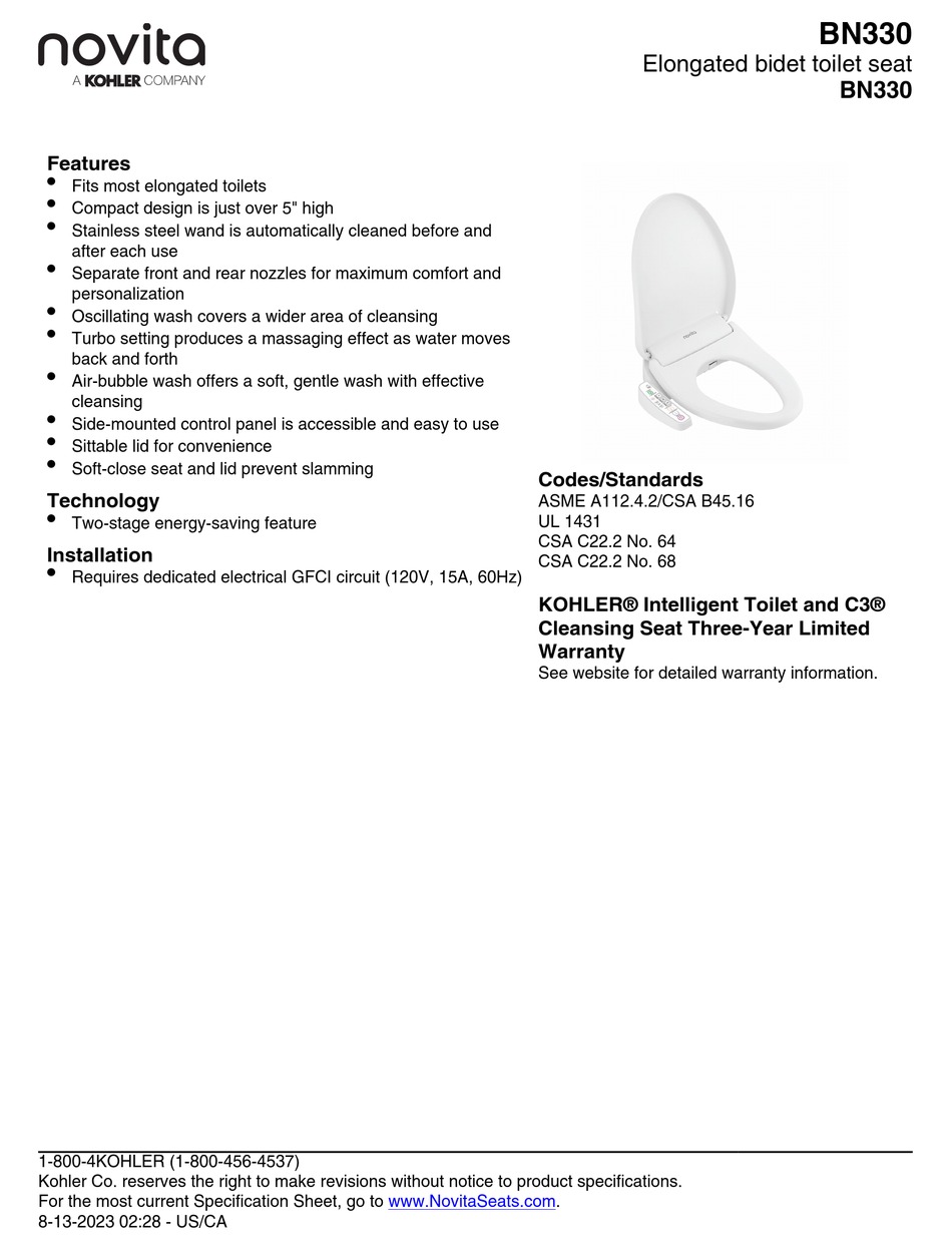 KOHLER NOVITA BN330 MANUAL Pdf Download ManualsLib