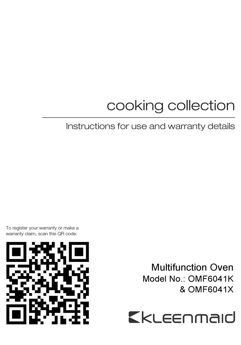 KLEENMAID OMF6041K MANUAL Pdf Download ManualsLib