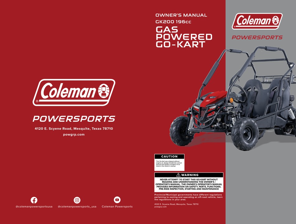 COLEMAN POWERSPORTS GK200 OWNER