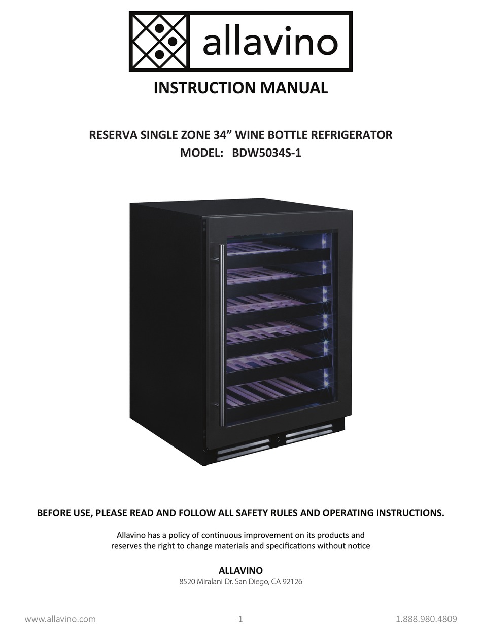 ALLAVINO RESERVA BDW5034S1 INSTRUCTION MANUAL Pdf Download ManualsLib