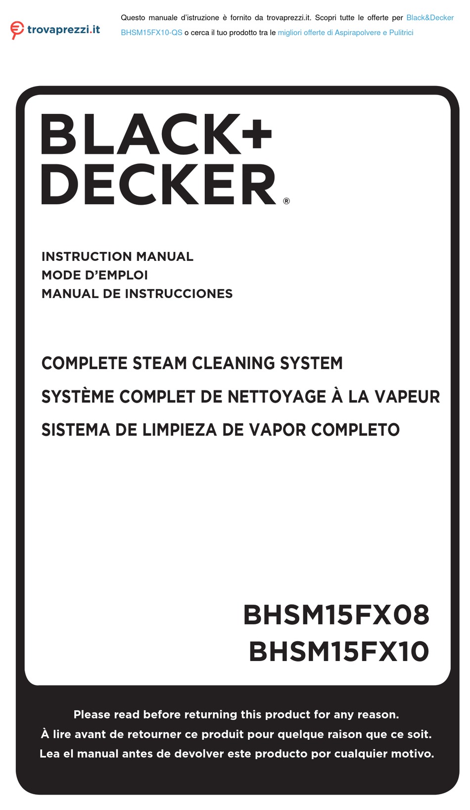 User manual Black & Decker FSMH1621 (English - 29 pages)