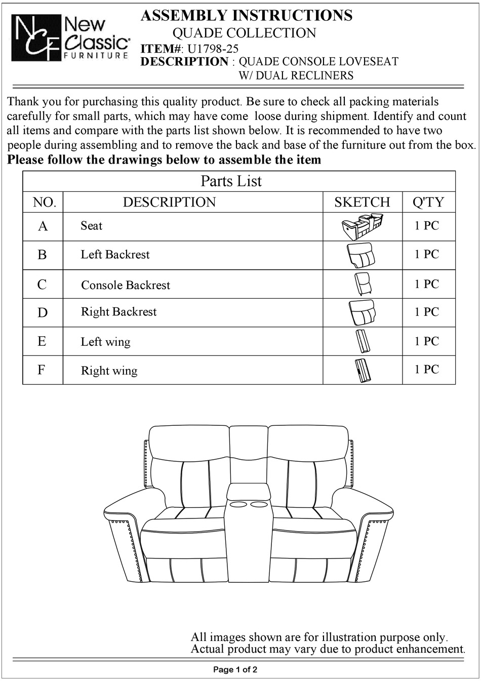 NEW CLASSIC FURNITURE QUADE U179825 ASSEMBLY INSTRUCTIONS Pdf Download