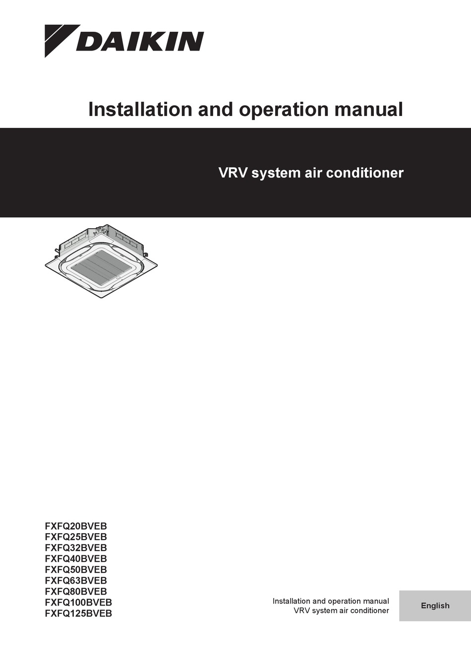 DAIKIN FXFQ20BVEB INSTALLATION AND OPERATION MANUAL Pdf Download ...