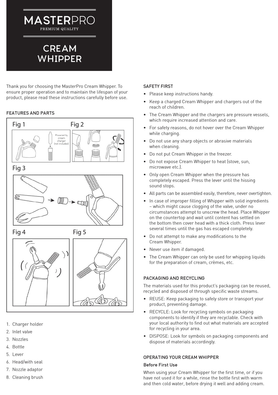 MASTERPRO CREAM WHIPPER QUICK START MANUAL Pdf Download ManualsLib