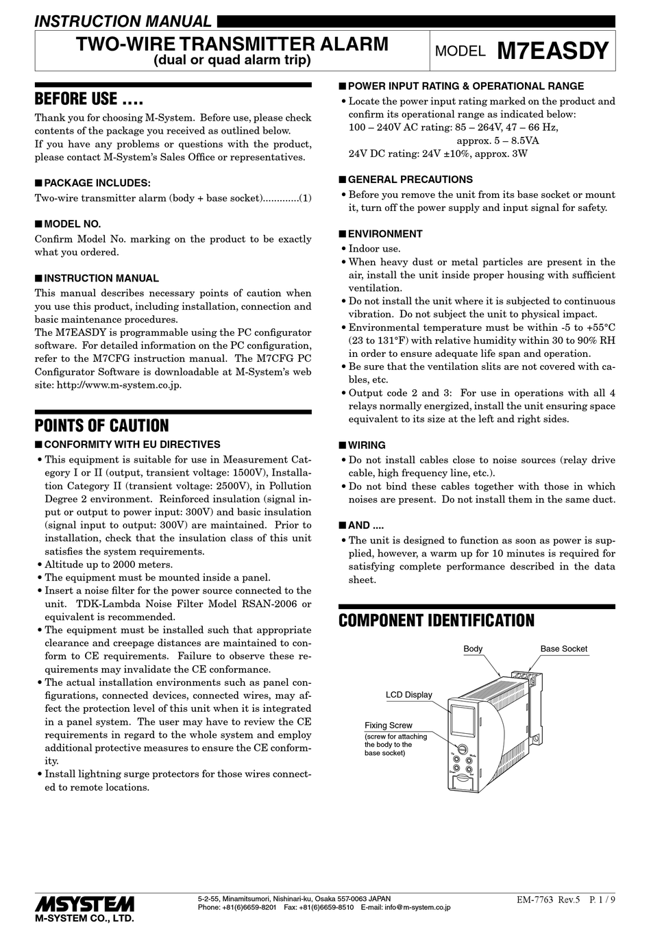 M-SYSTEM M7EASDY INSTRUCTION MANUAL Pdf Download | ManualsLib