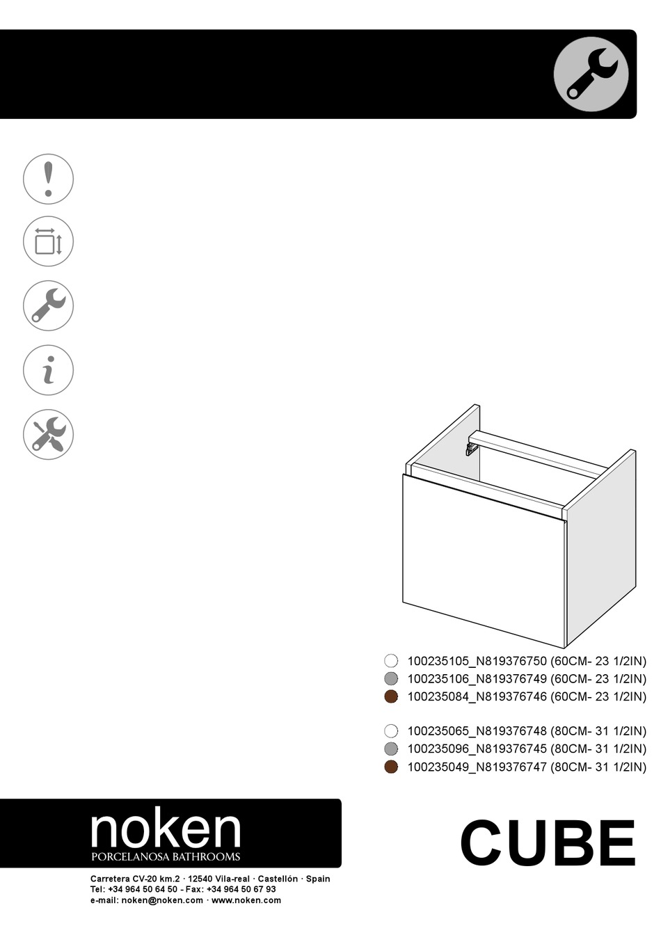 PORCELANOSA NOKEN CUBE 100235105 N819376750 INSTALLATION INSTRUCTIONS