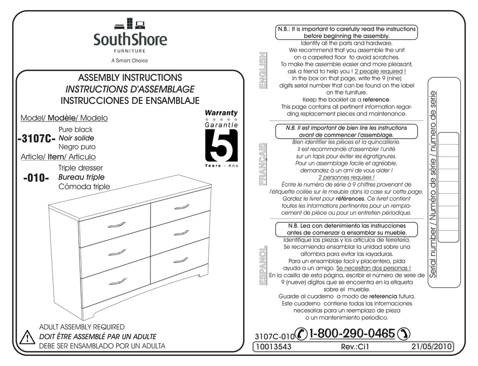 SOUTH SHORE 0103107C ASSEMBLY INSTRUCTIONS MANUAL Pdf Download