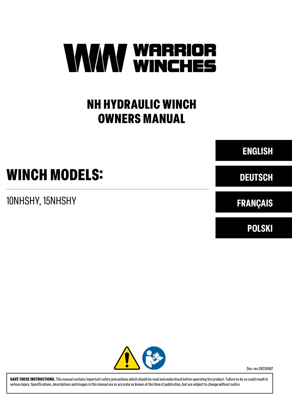 WARRIOR WINCHES 10NHSHY OWNER'S MANUAL Pdf Download ManualsLib