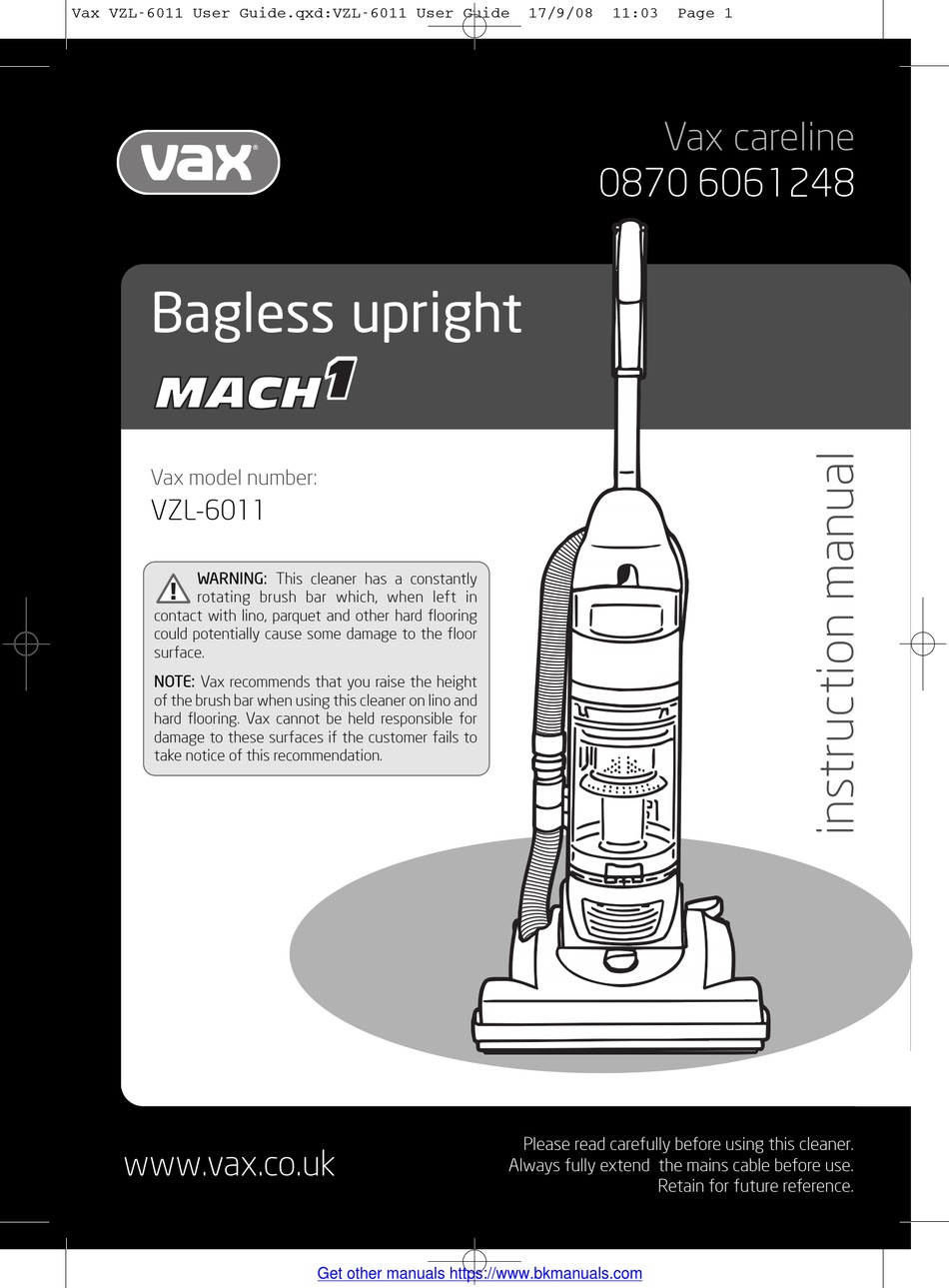 VAX MACH1 VZL6011 INSTRUCTION MANUAL Pdf Download ManualsLib