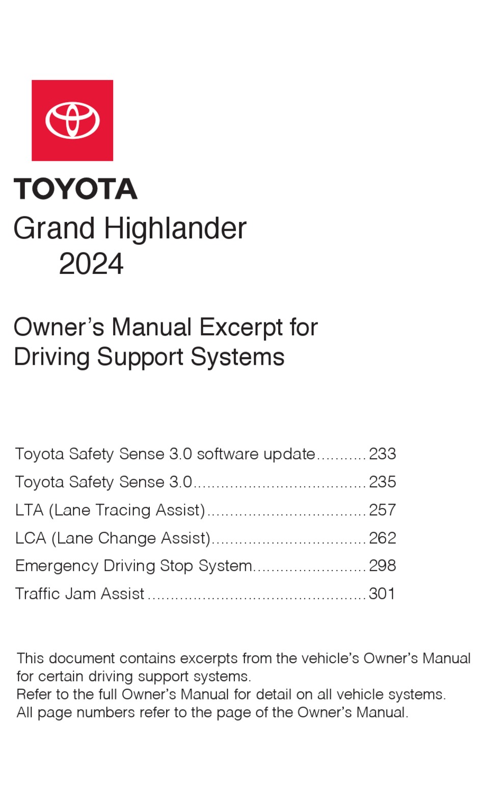 TOYOTA GRAND HIGHLANDER 2024 OWNER'S MANUAL Pdf Download ManualsLib