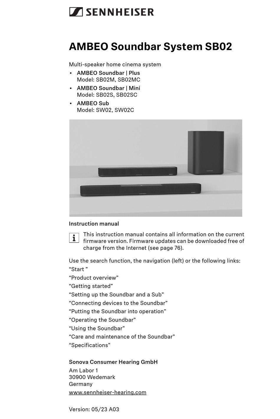 SENNHEISER AMBEO SB02MC INSTRUCTION MANUAL Pdf Download ManualsLib