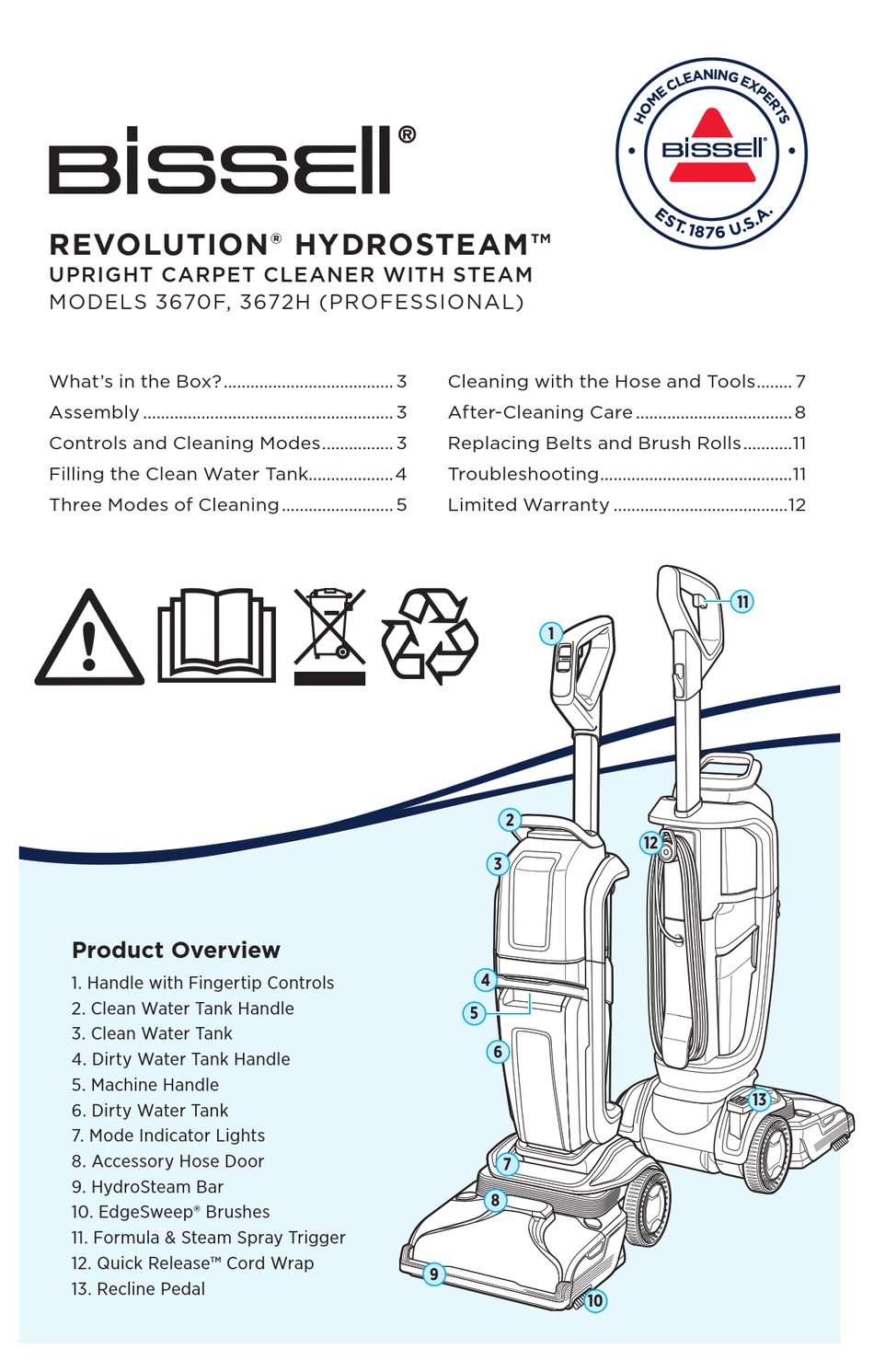 BISSELL REVOLUTION HYDROSTEAM 3670F MANUAL Pdf Download ManualsLib