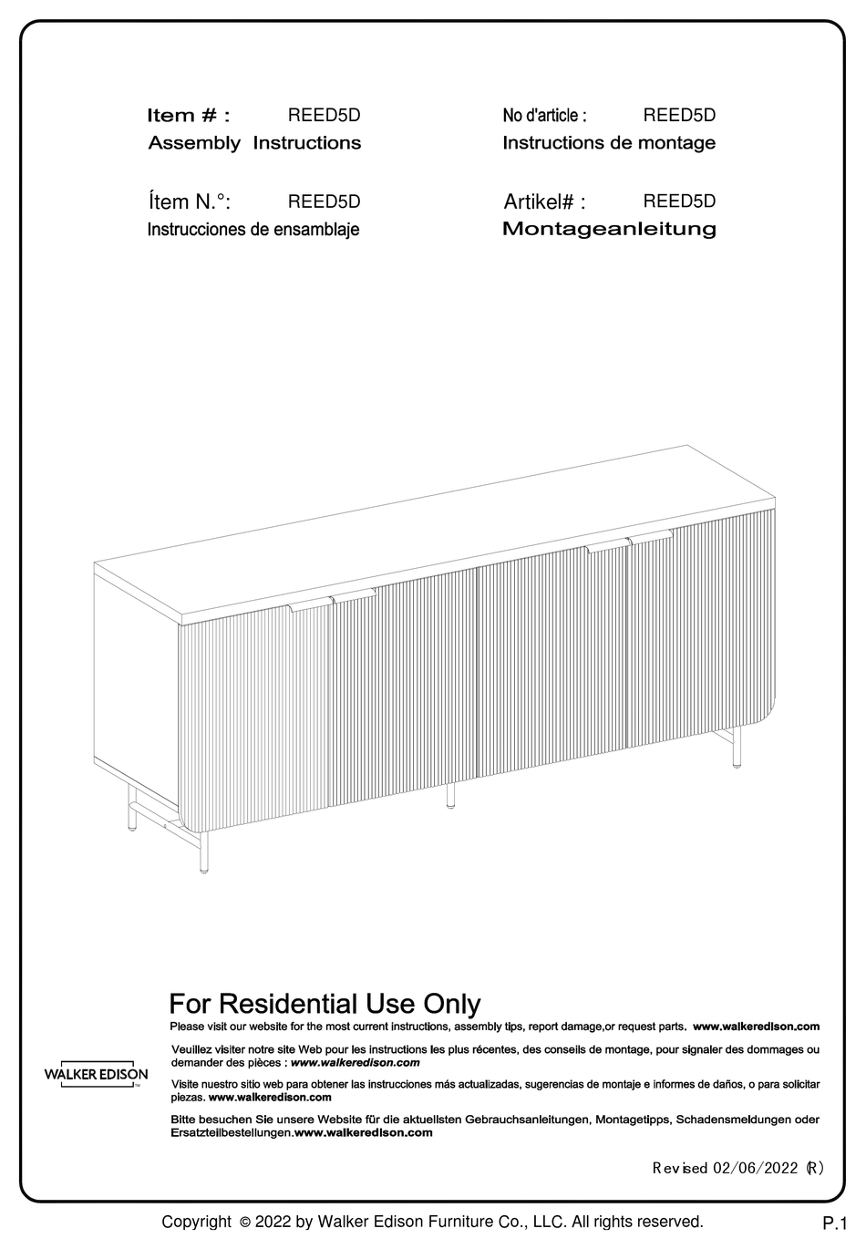 WALKER EDISON REED5D ASSEMBLY INSTRUCTIONS MANUAL Pdf Download ManualsLib