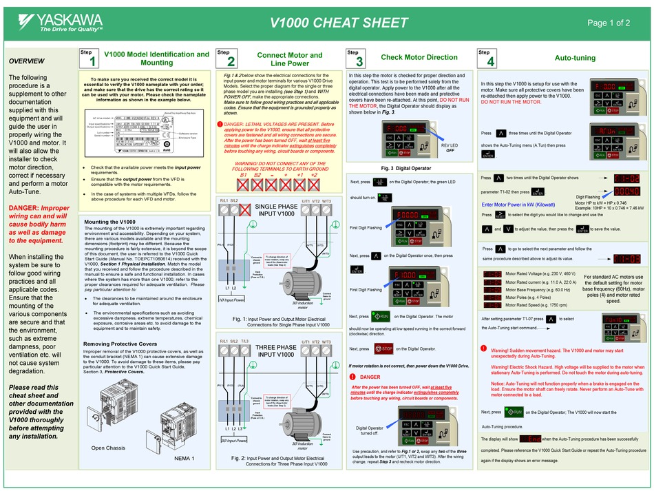 YASKAWA V1000 CHEAT SHEET Pdf Download ManualsLib