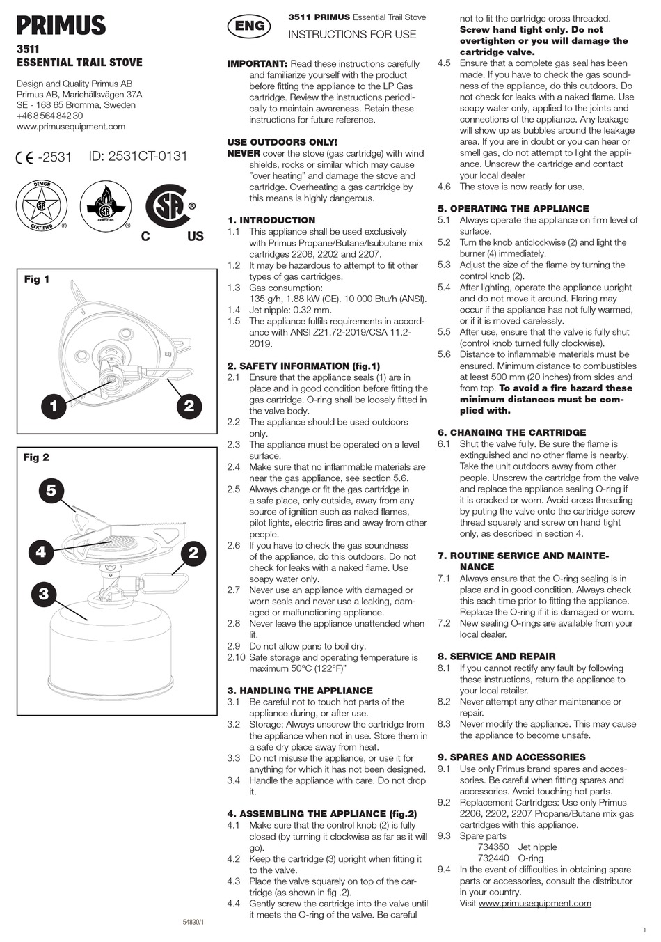 PRIMUS 3511 INSTRUCTIONS FOR USE MANUAL Pdf Download | ManualsLib