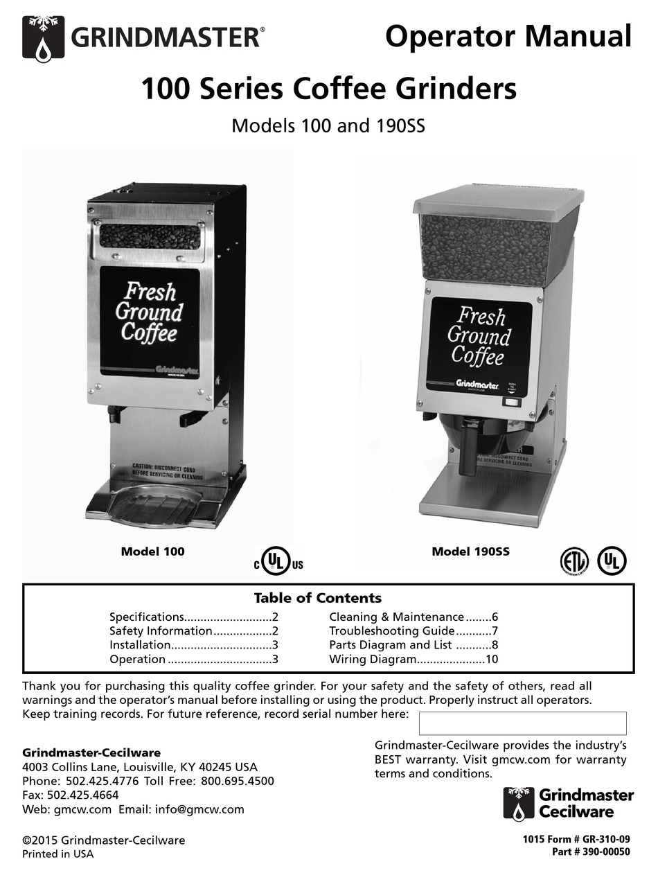 GRINDMASTER 190ESSG OPERATOR'S MANUAL Pdf Download ManualsLib