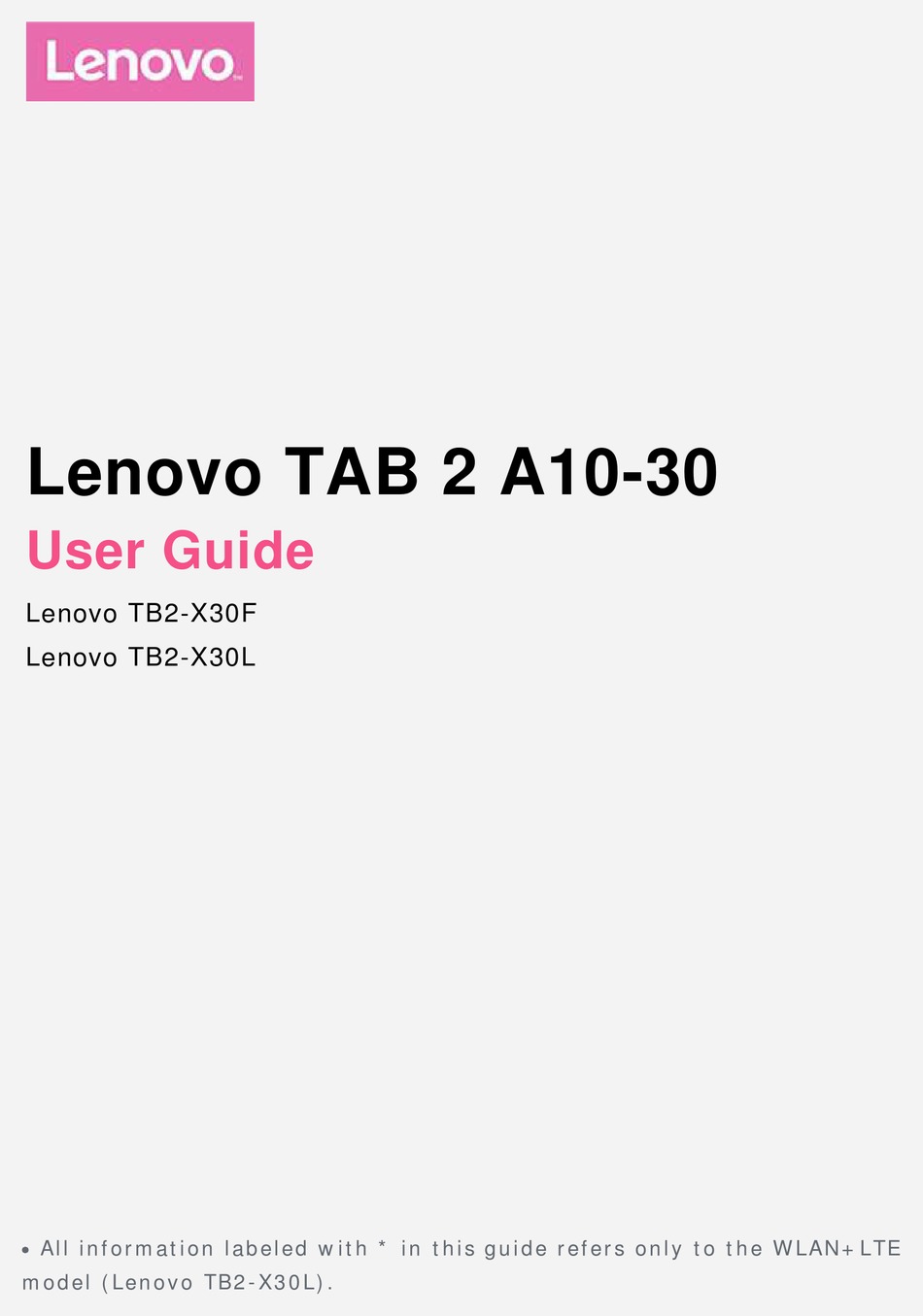 LENOVO TB2-X30L USER MANUAL Pdf Download | ManualsLib
