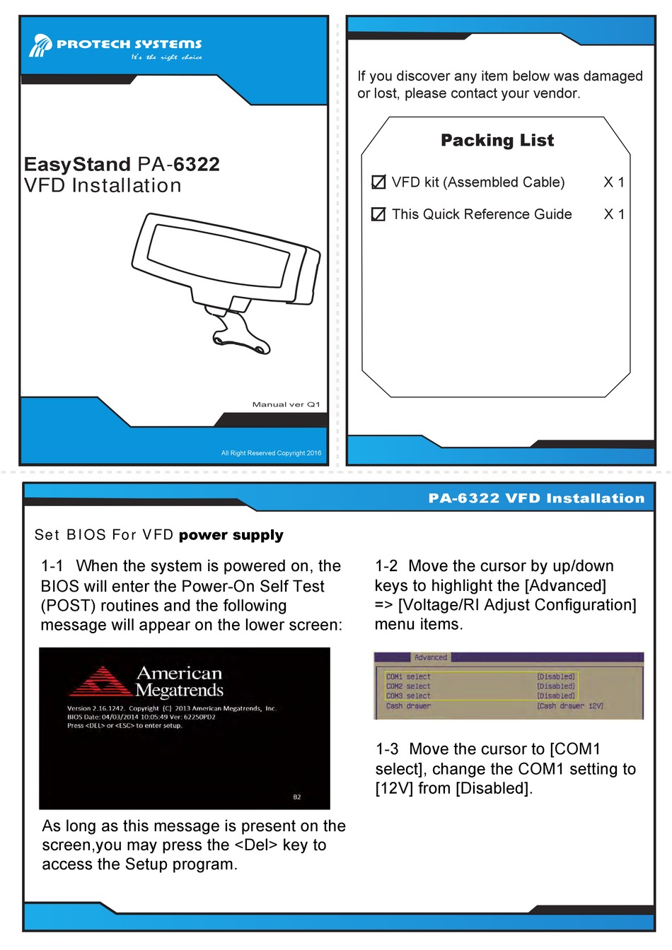 PROTECH SYSTEMS EASYSTAND PA6322 QUICK START MANUAL Pdf Download