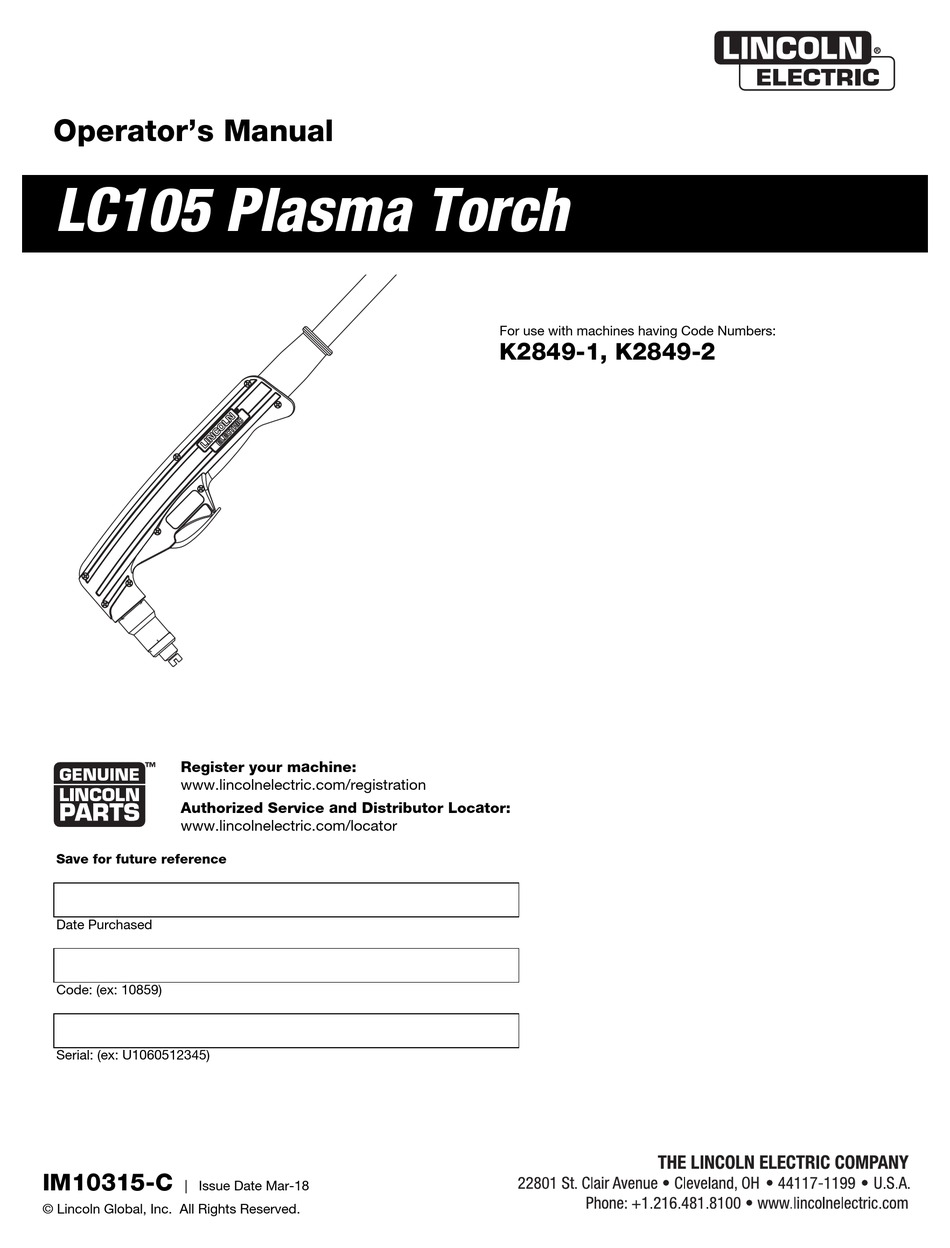 LINCOLN ELECTRIC LC105 OPERATOR'S MANUAL Pdf Download | ManualsLib