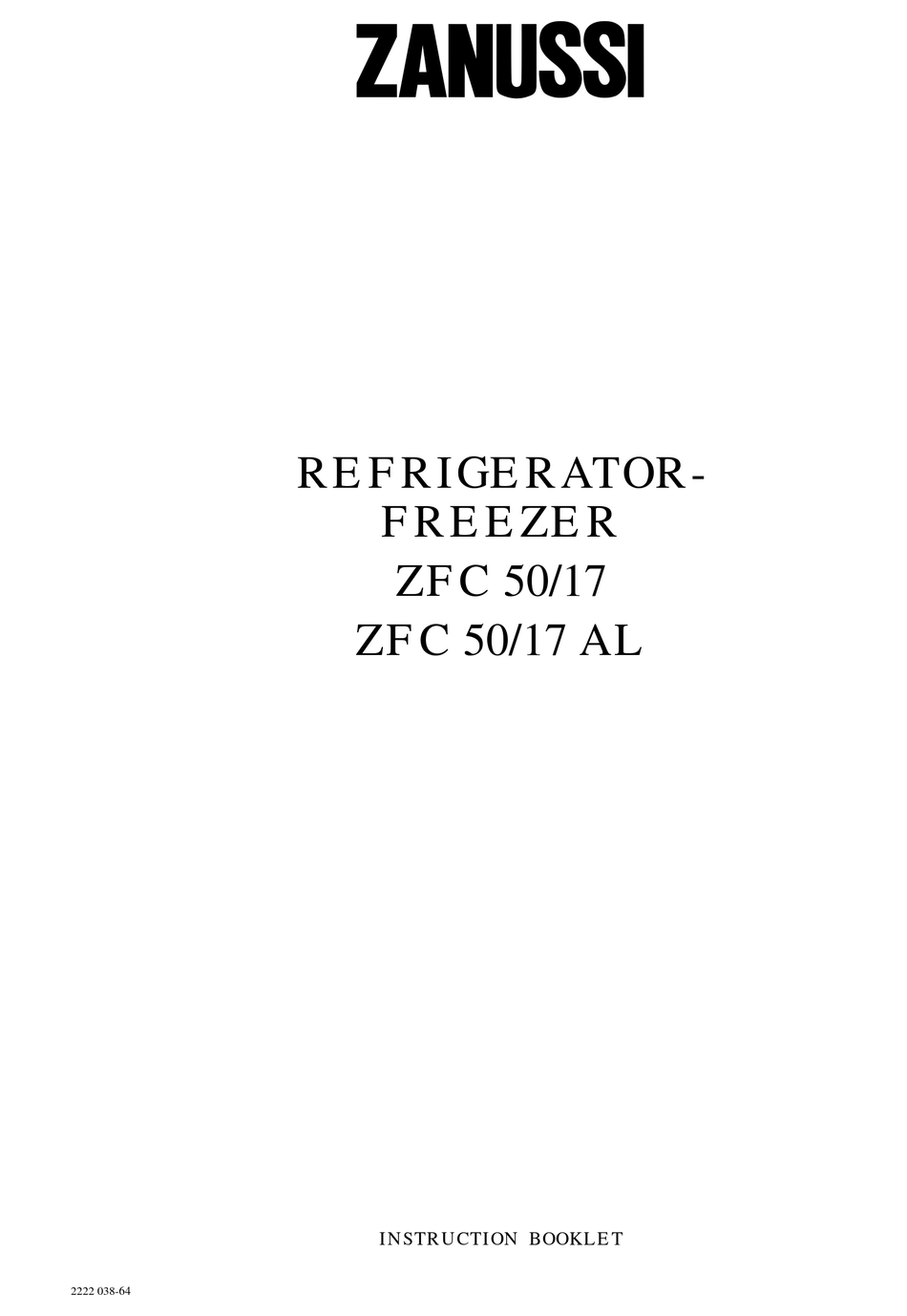 ZANUSSI ZFC 50/17 INSTRUCTION BOOKLET Pdf Download | ManualsLib