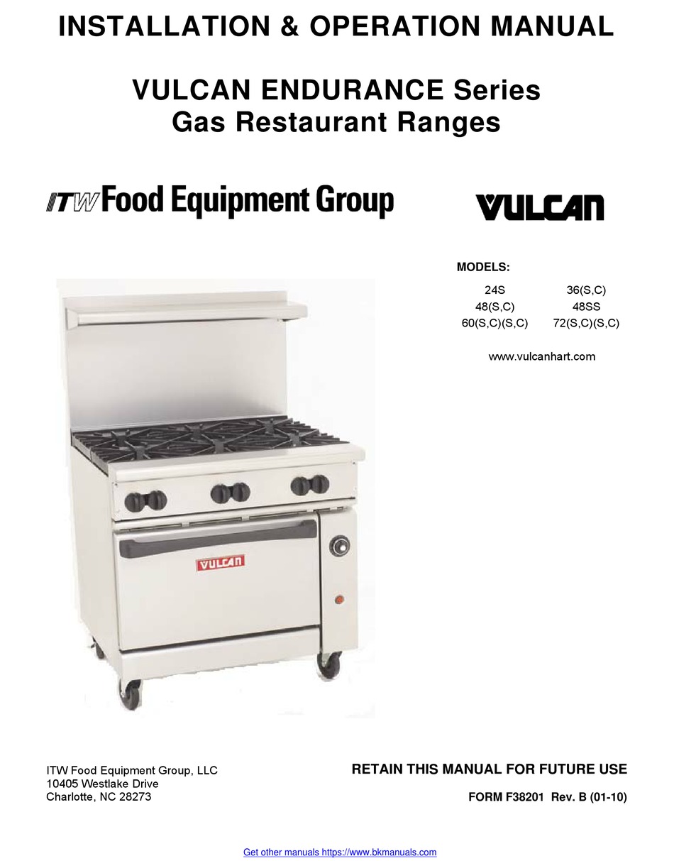 ITW FOOD EQUIPMENT GROUP VULCAN ENDURANCE SERIES INSTALLATION